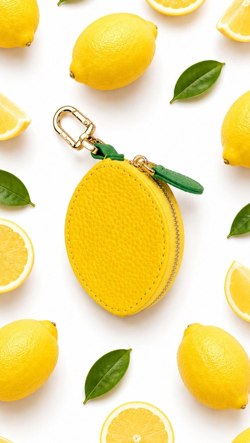 Vegan Leather Fruit Coin Purse Keychain, Mini Zipper Pouch, Kawaii Bag Charm