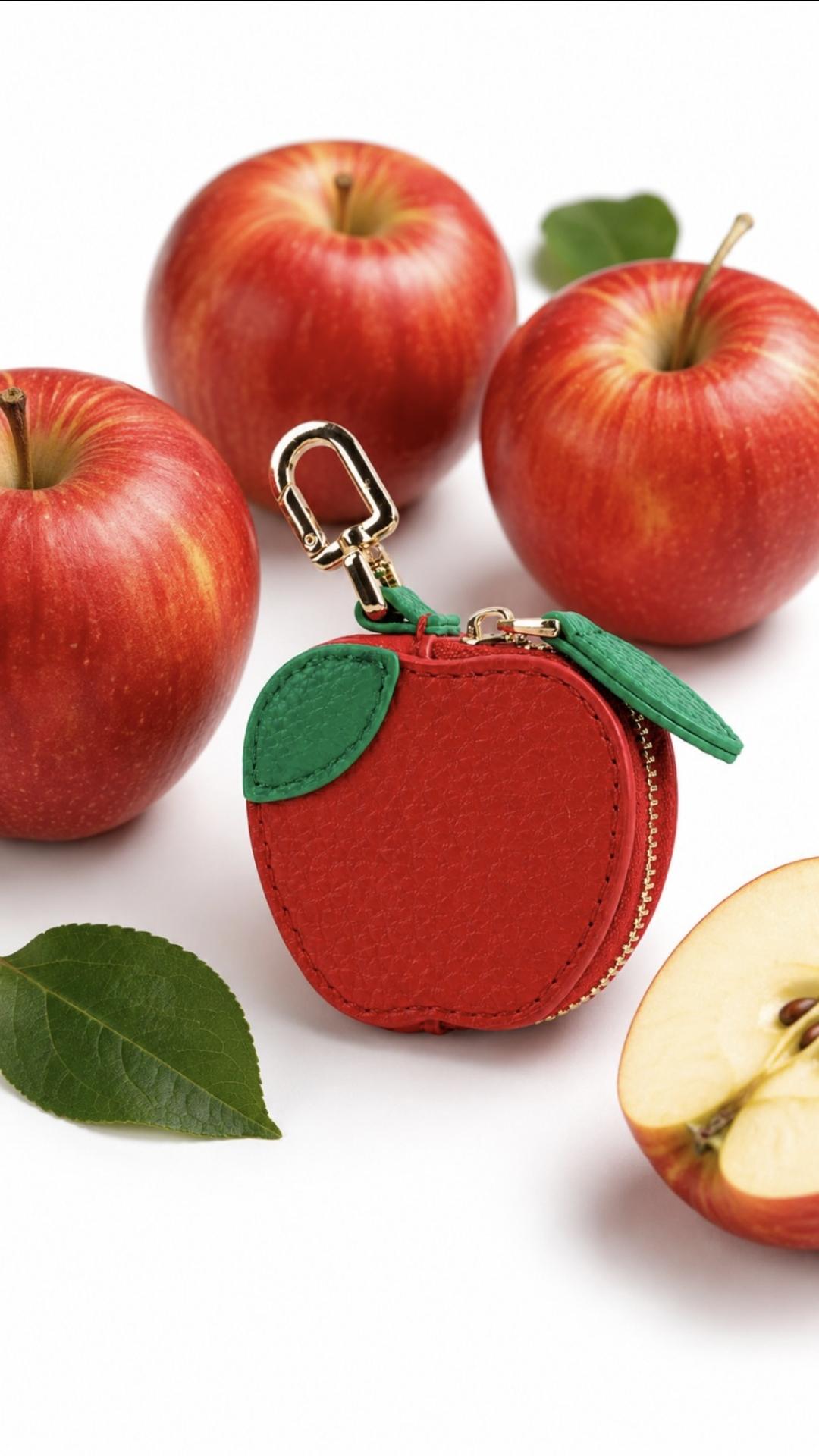 Vegan Leather Fruit Coin Purse Keychain, Mini Zipper Pouch, Kawaii Bag Charm