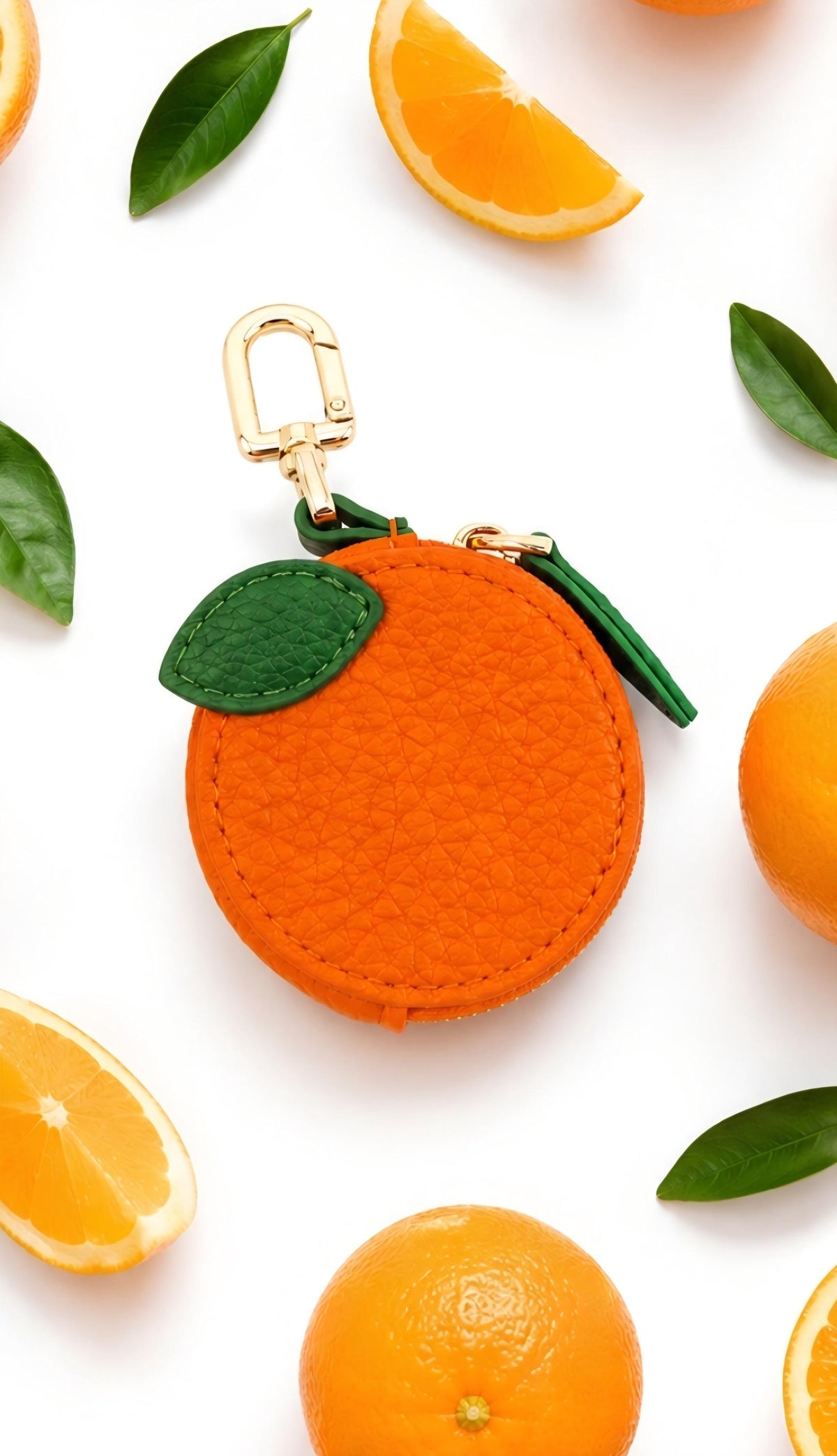 Vegan Leather Fruit Coin Purse Keychain, Mini Zipper Pouch, Kawaii Bag Charm