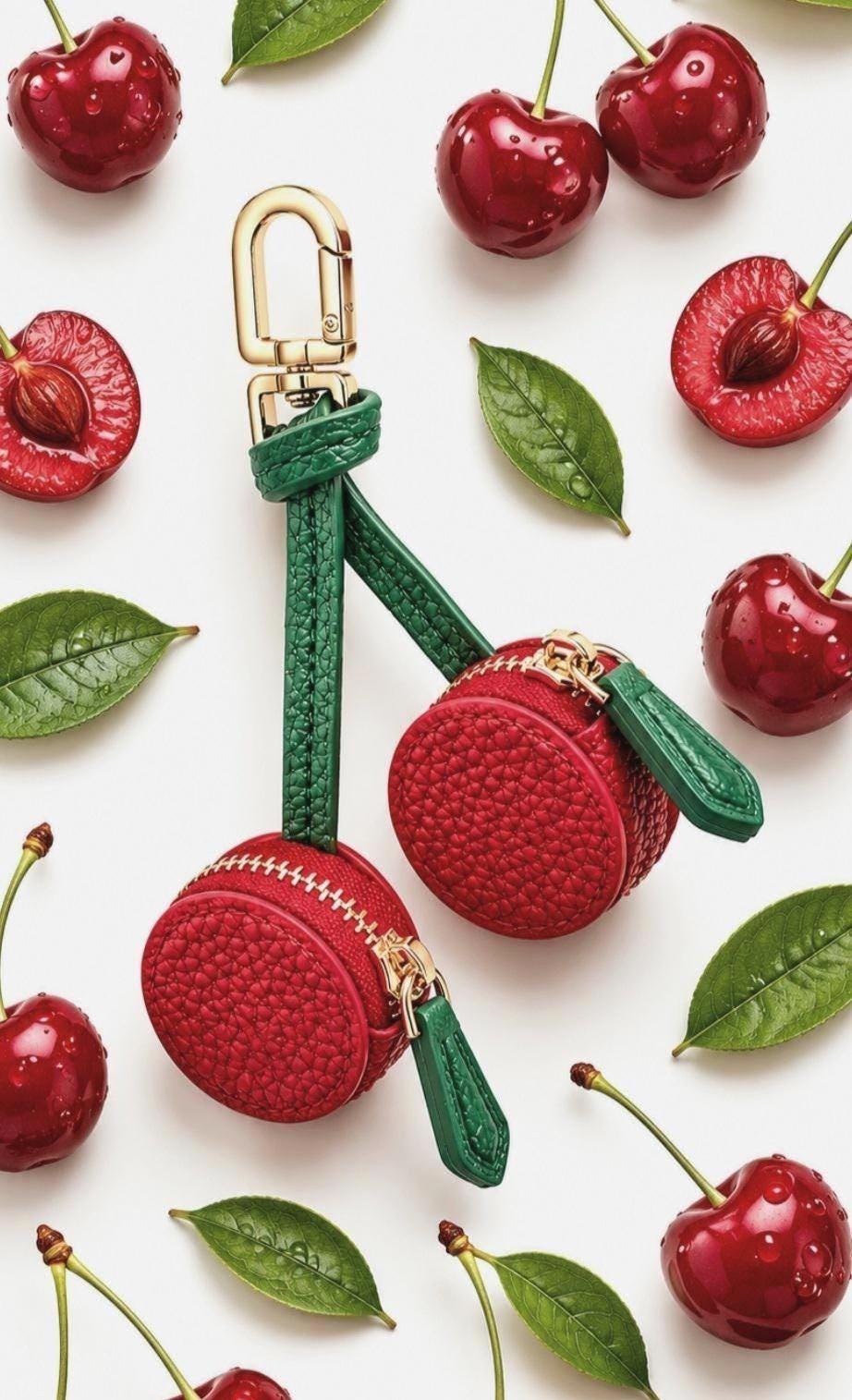Vegan Leather Fruit Coin Purse Keychain, Mini Zipper Pouch, Kawaii Bag Charm