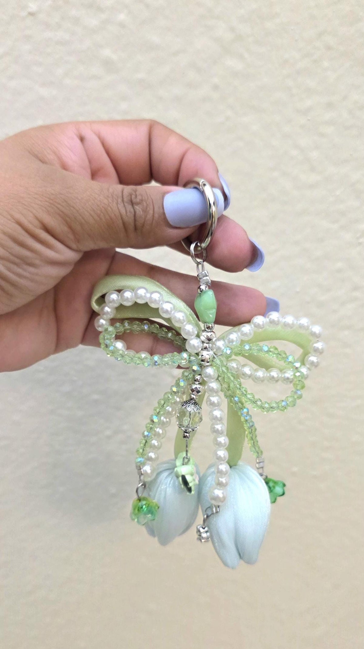 Tulip Flower Keychain, Pearl Beaded Bow Charm, Coquette Bag Accessory