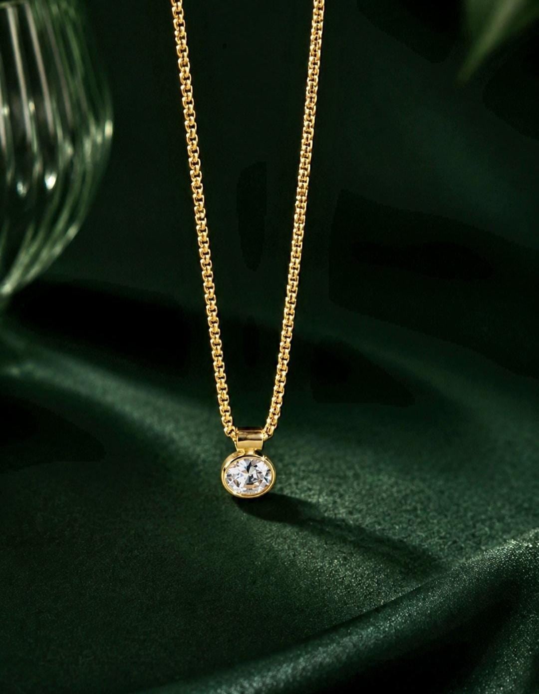 Aria Gold Crystal Pendant Necklace | 18K Plated Stainless Steel, Minimalist, Hypoallergenic