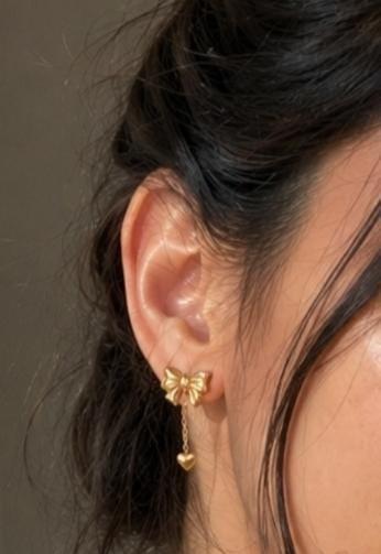 18K Gold Plated Bow Necklace Earrings Set | Stainless Steel Dainty Jewelry (Waterproof)