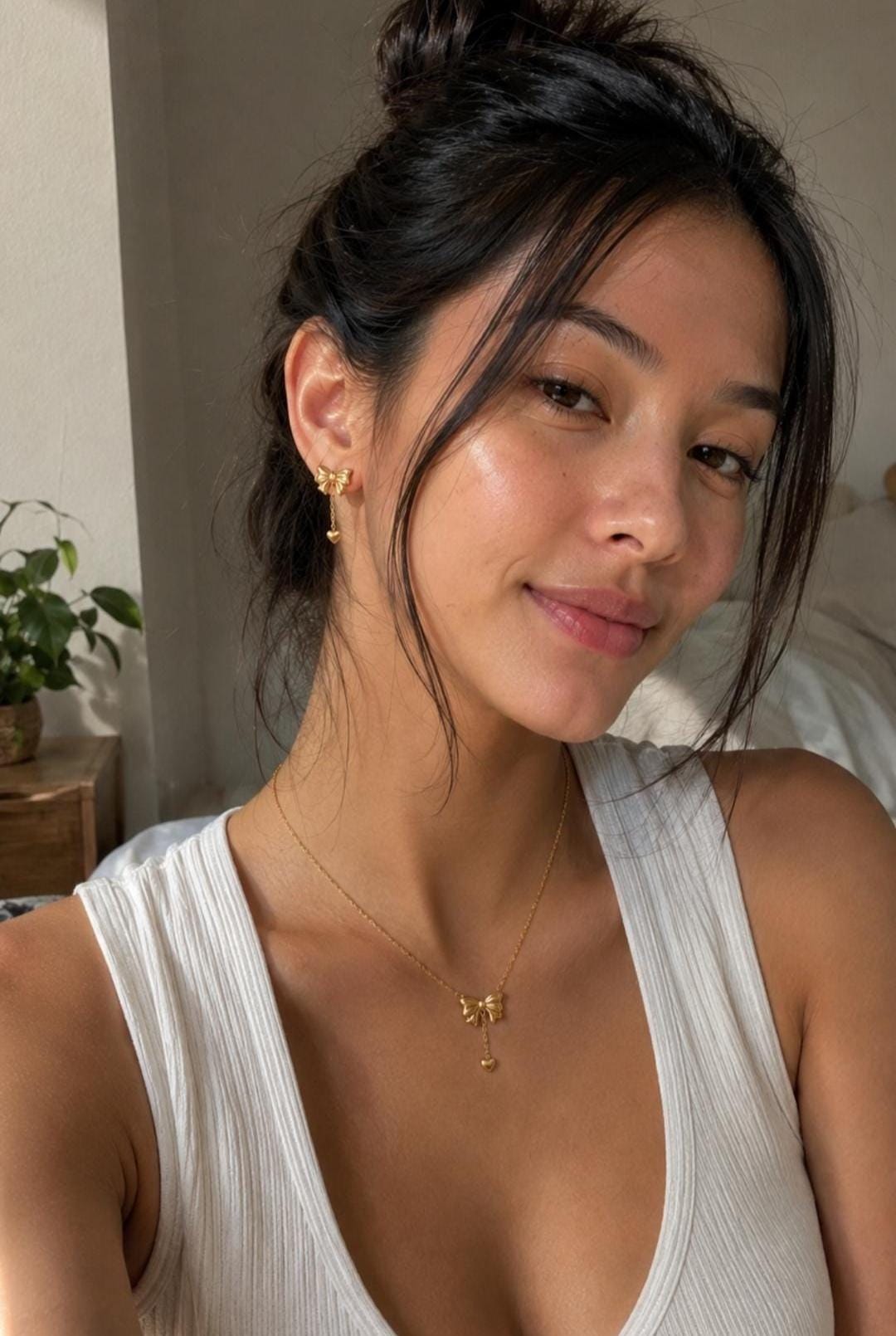 18K Gold Plated Bow Necklace Earrings Set | Stainless Steel Dainty Jewelry (Waterproof)