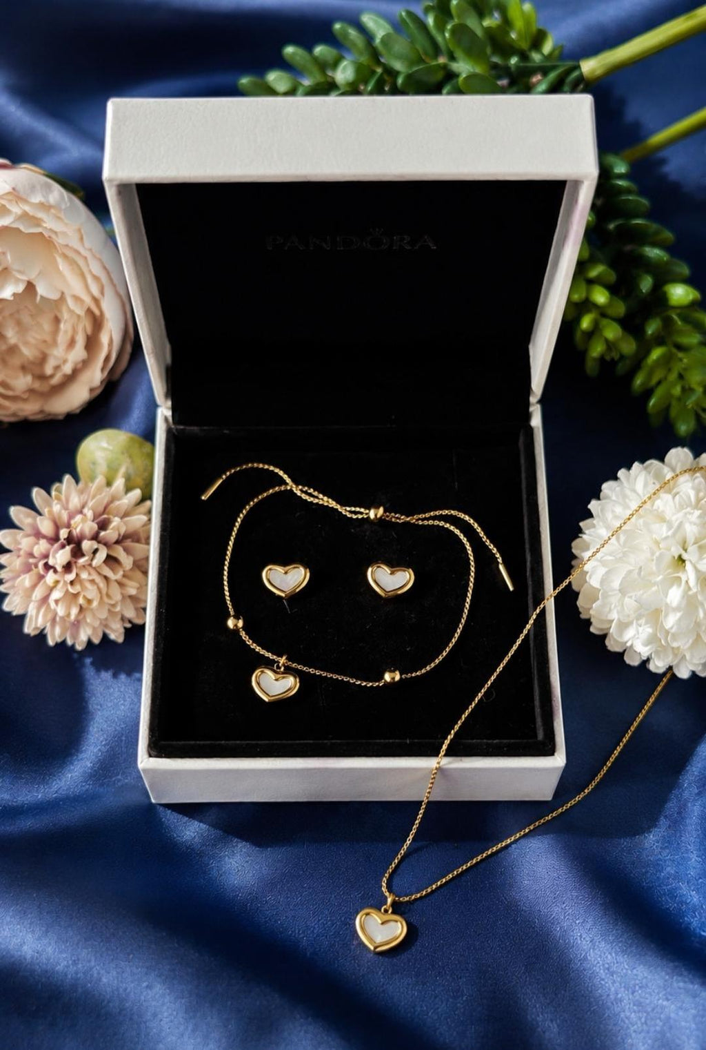 Celeste Heart Jewelry Set | Gold Plated Shell Necklace, Bracelet, Earrings.Dainty Gift for Her