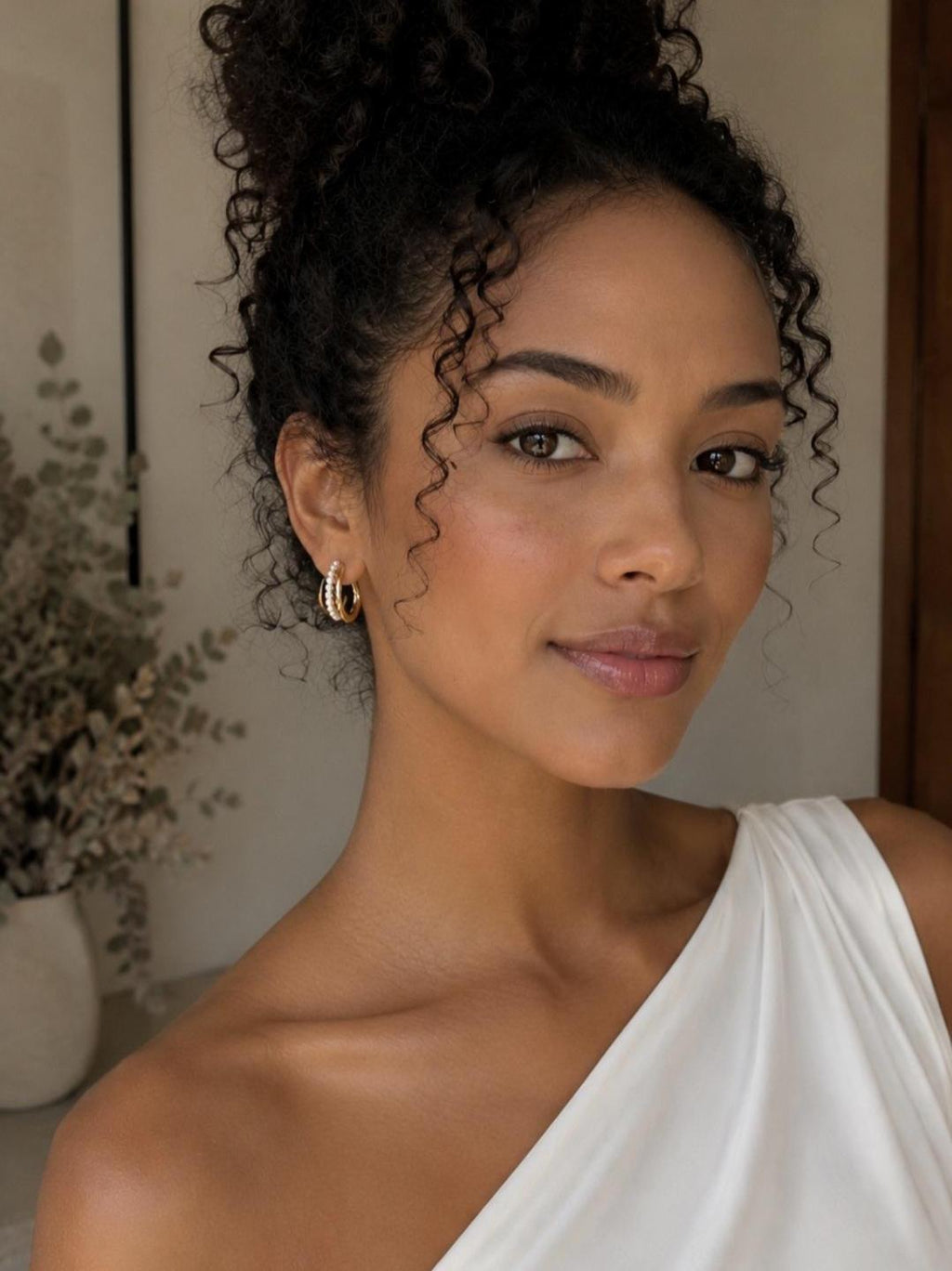 Alessia Gold Pearl Hoop Earrings | Textured Layered 18K Gold Plated Stainless Steel.Dainty Luxury