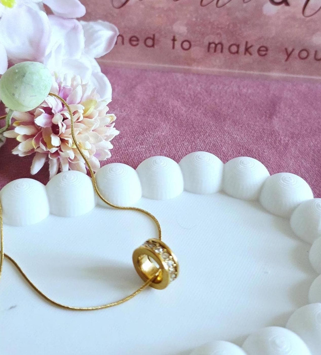 Gold Pendant Necklace, 18K Plated Stainless Steel, Dainty Crystal, Minimalist Jewelry