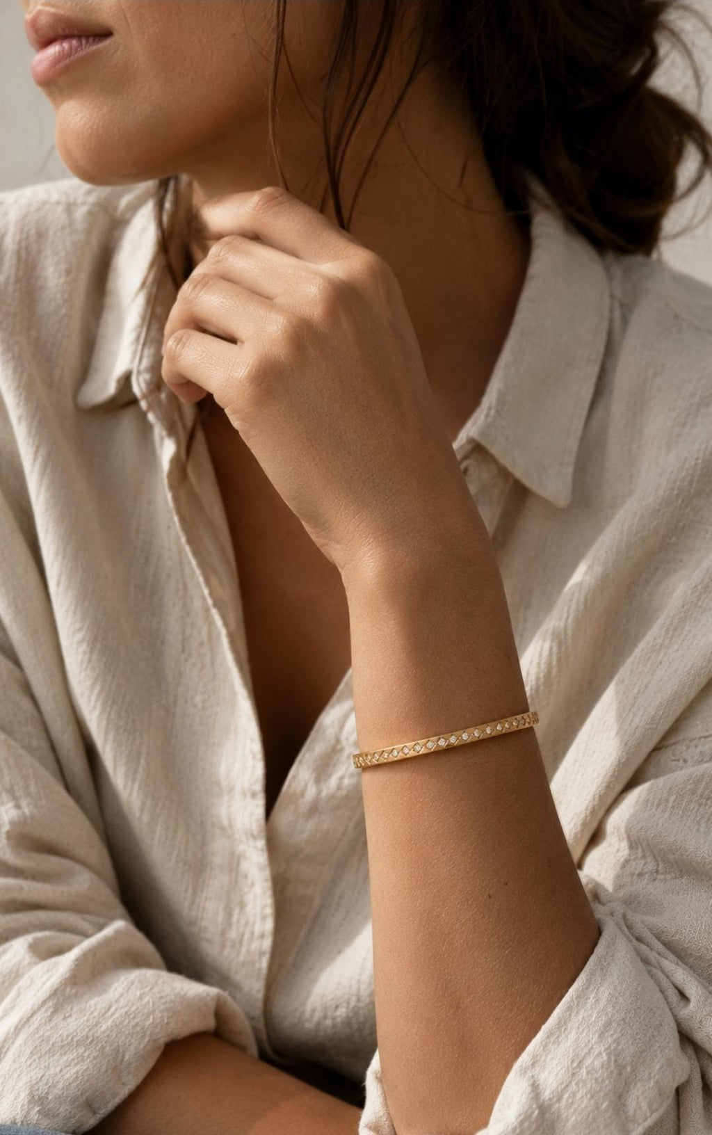 18K Gold Bangle Bracelet with CZ Stones | Dainty Everyday Jewelry | Birthday | Bridesmaid | Graduation
