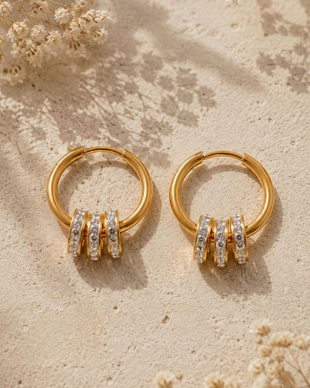 Gold Crystal Hoop Earrings | 18k Plated Stainless Steel Huggie Hoops.Dainty Sparkle Jewelry Gift
