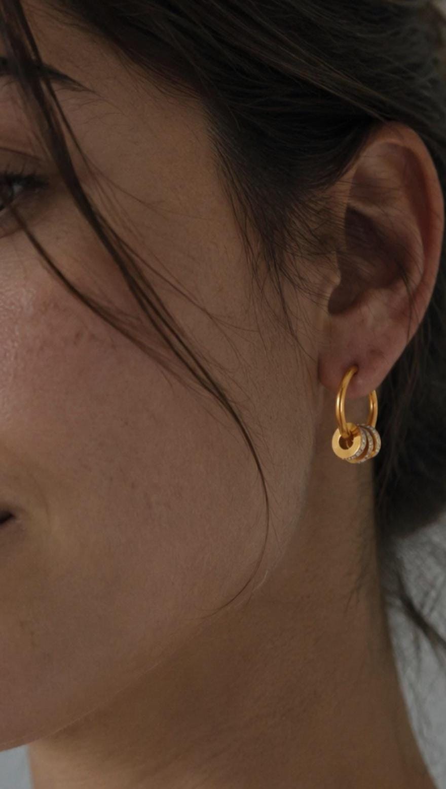 Gold Crystal Hoop Earrings | 18k Plated Stainless Steel Huggie Hoops.Dainty Sparkle Jewelry Gift