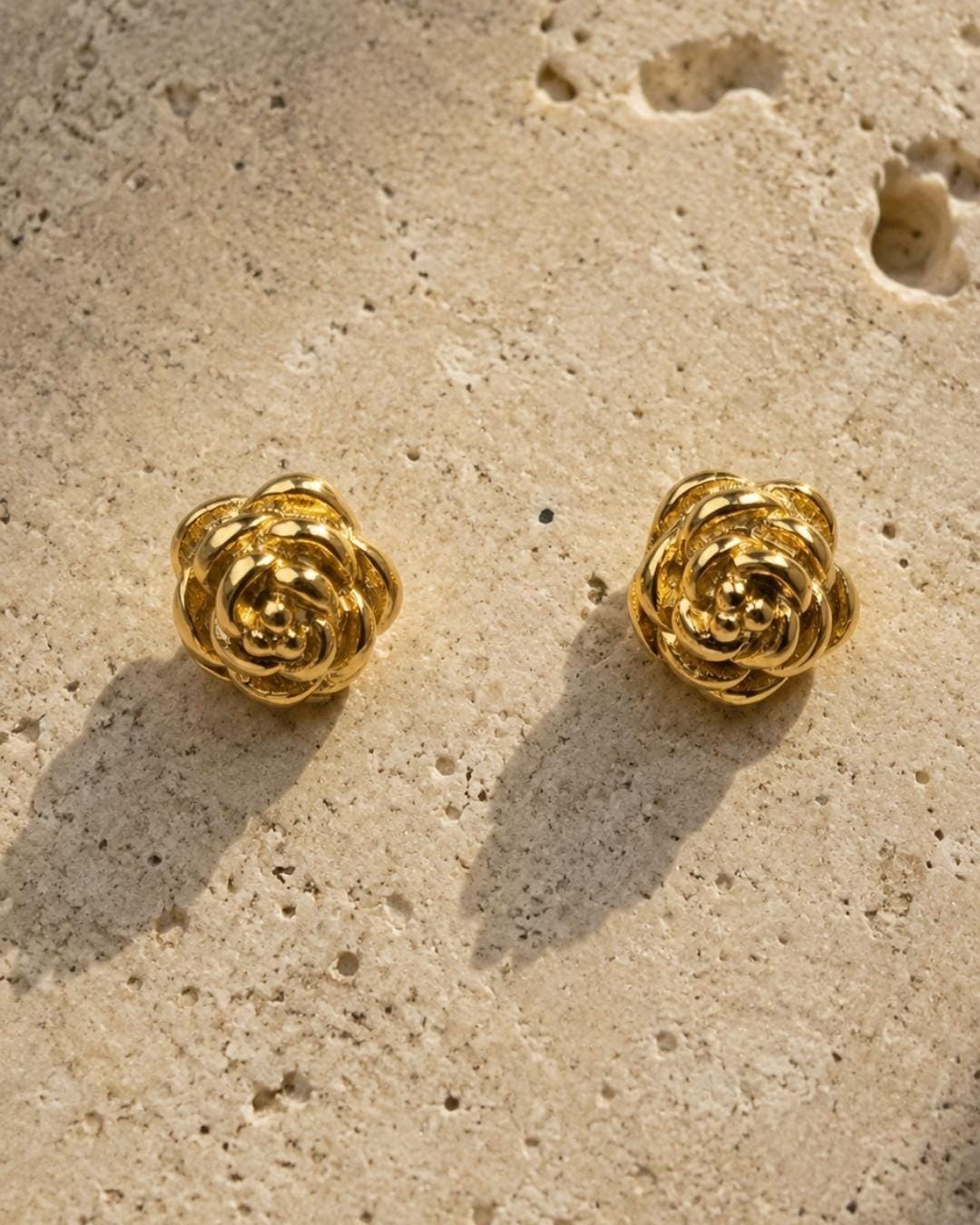 Rose Gold Flower Stud Earrings | 18K Plated Stainless Steel Dainty Romantic Jewelry
