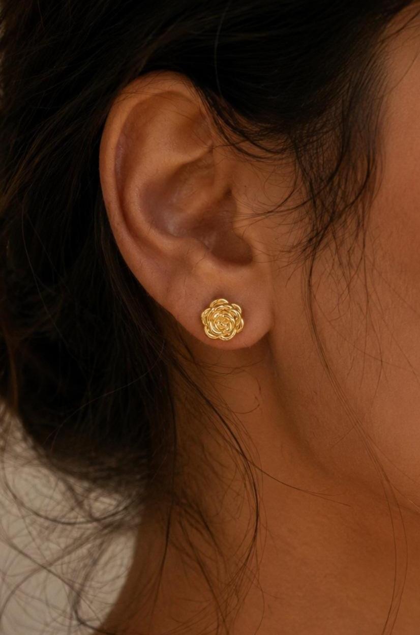 Rose Gold Flower Stud Earrings | 18K Plated Stainless Steel Dainty Romantic Jewelry