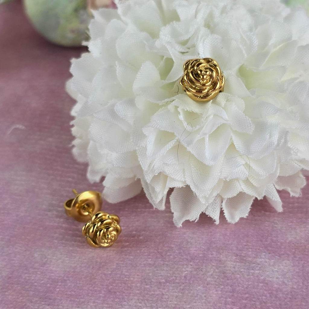 Rose Gold Flower Stud Earrings | 18K Plated Stainless Steel Dainty Romantic Jewelry