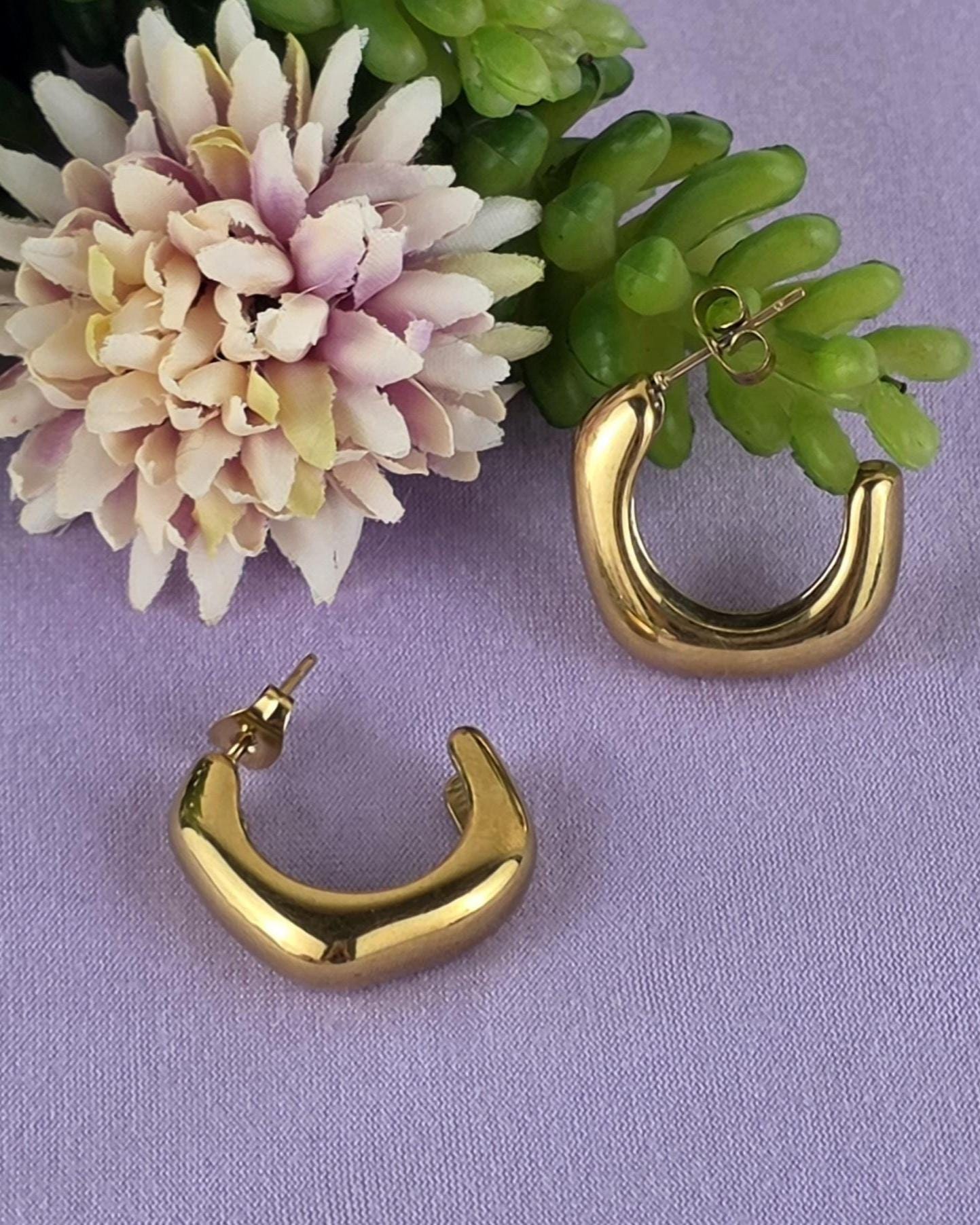 Juliette Chunky Hoop Earrings | 18K Gold Plated Stainless Steel, Minimal Statement Hoops.Dainty Jewelry