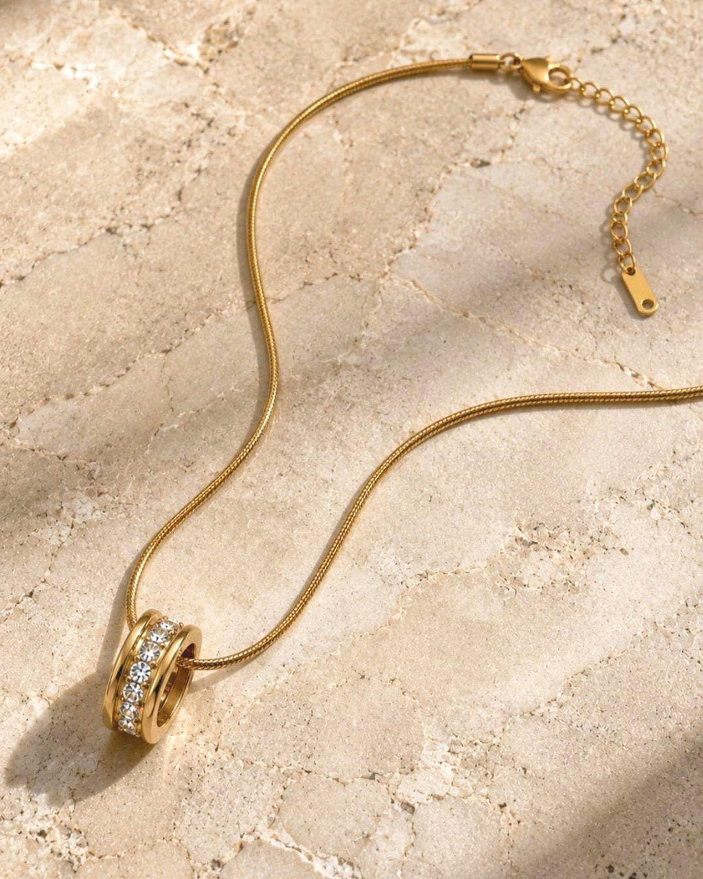 Gold Pendant Necklace, 18K Plated Stainless Steel, Dainty Crystal, Minimalist Jewelry