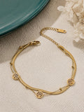 18K Gold Plated Tree of Life Bracelet, Stainless Steel Double Chain Dainty Layered Jewelry