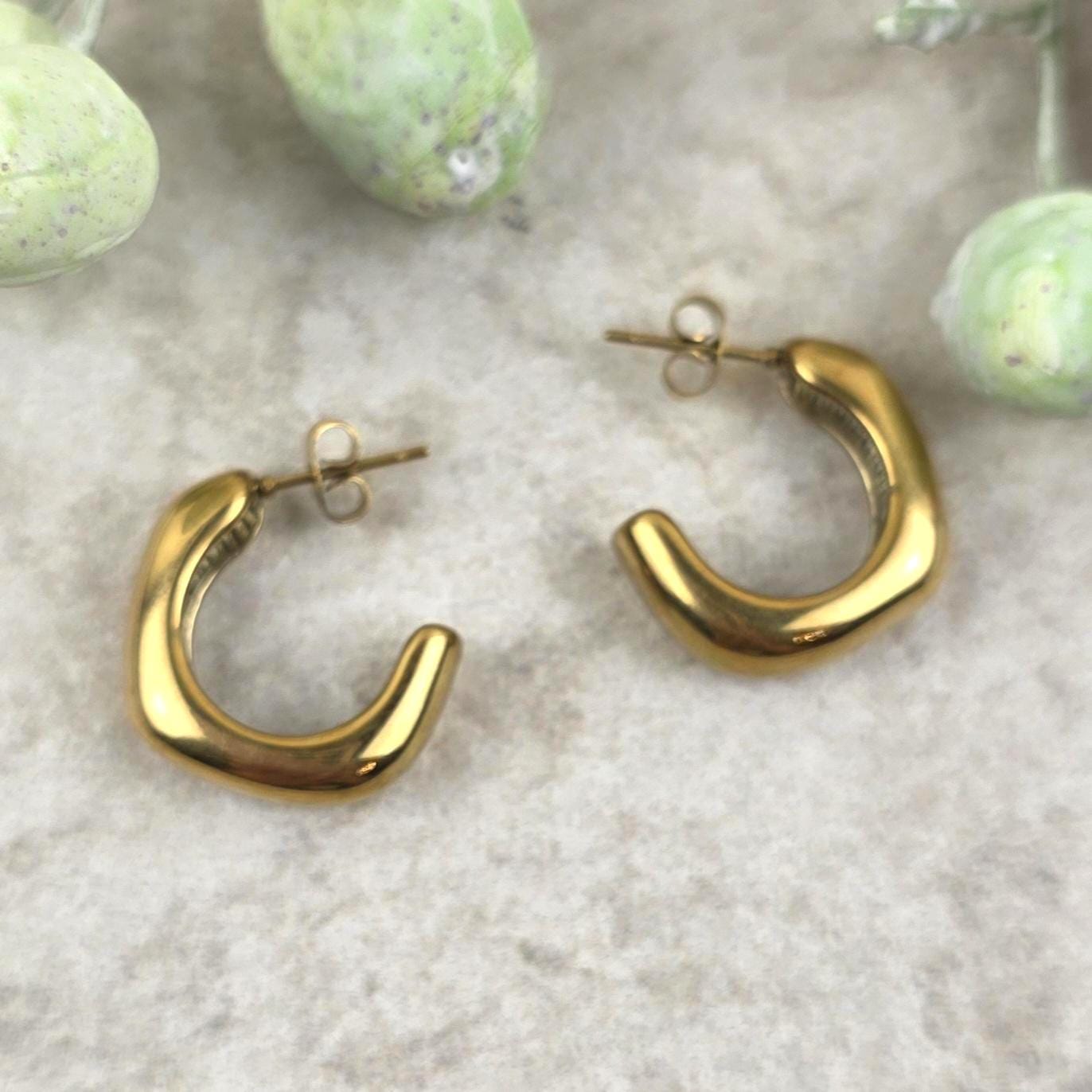 Juliette Chunky Hoop Earrings | 18K Gold Plated Stainless Steel, Minimal Statement Hoops.Dainty Jewelry