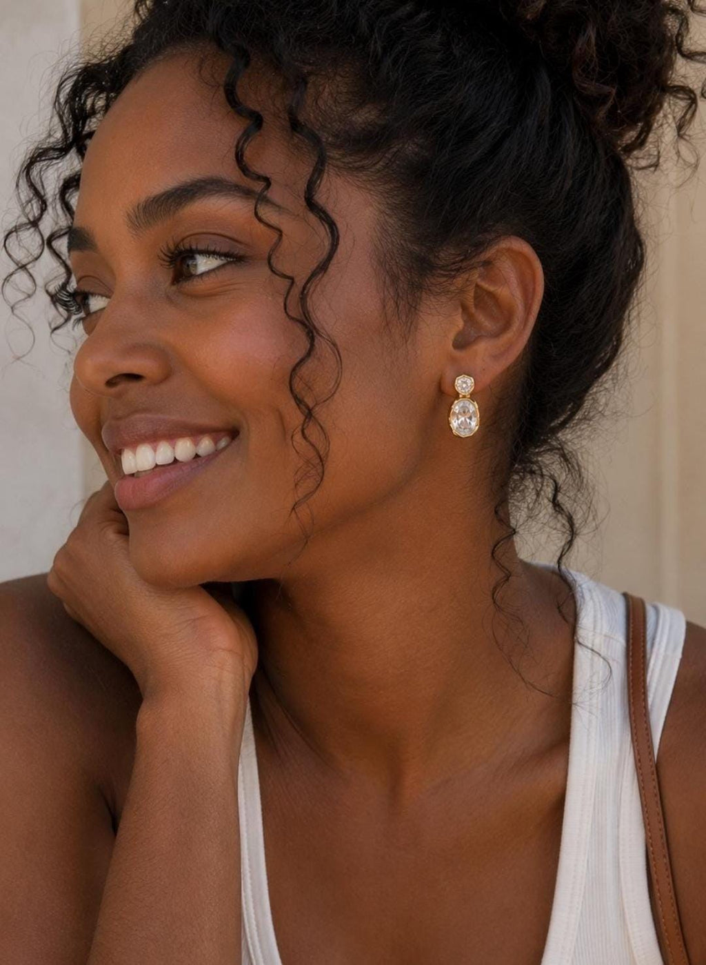 18K Gold Plated Zircon Drop Earrings, Oval Crystal Studs, Statement Jewelry