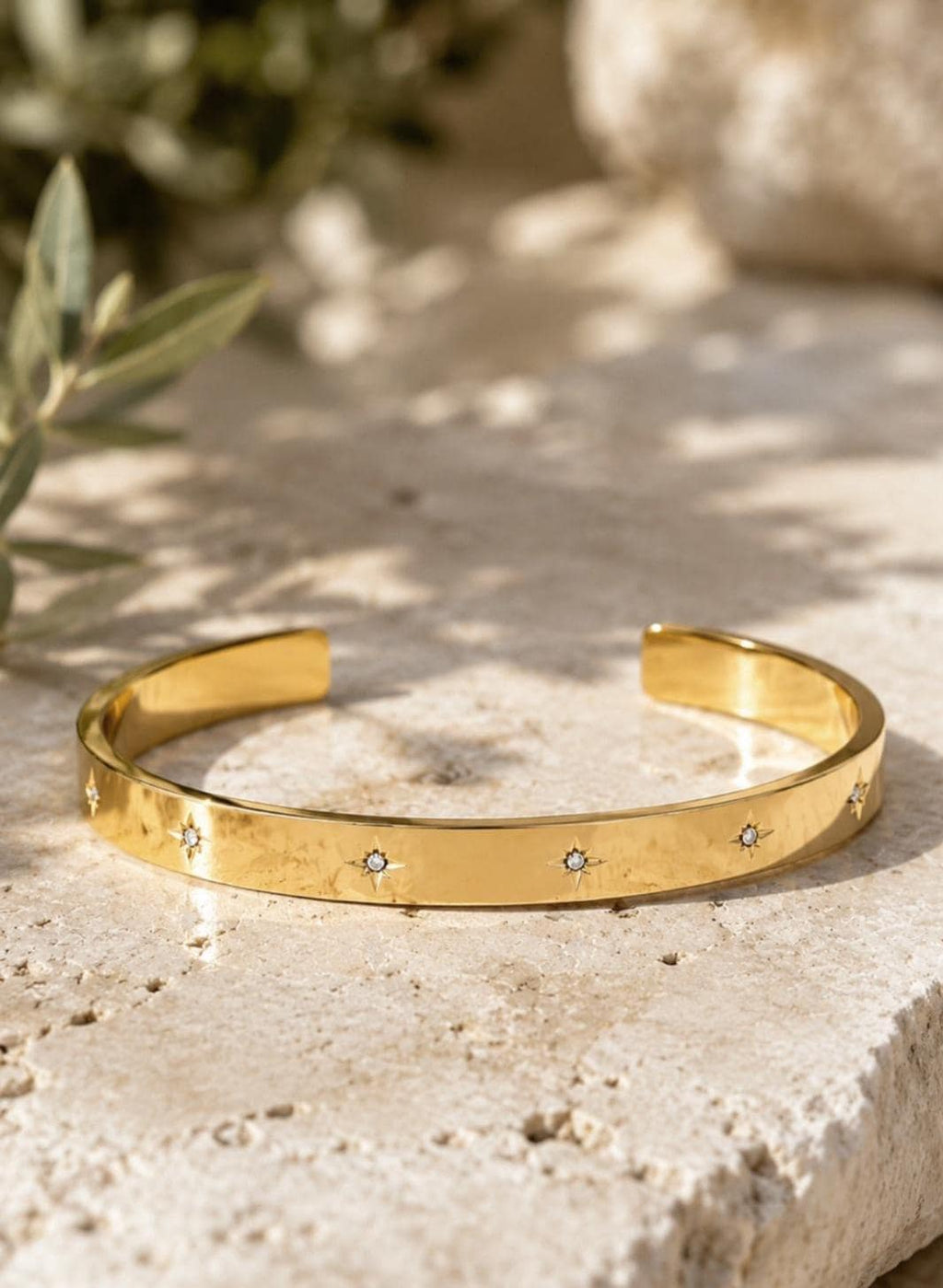 18K Gold Plated Starburst Cuff Bracelet – Minimalist Stainless Steel Bangle
