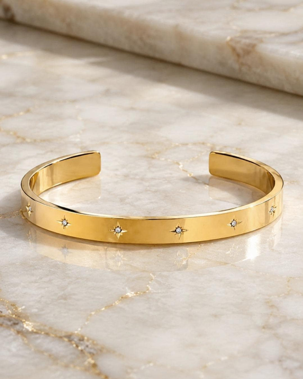 18K Gold Plated Starburst Cuff Bracelet – Minimalist Stainless Steel Bangle