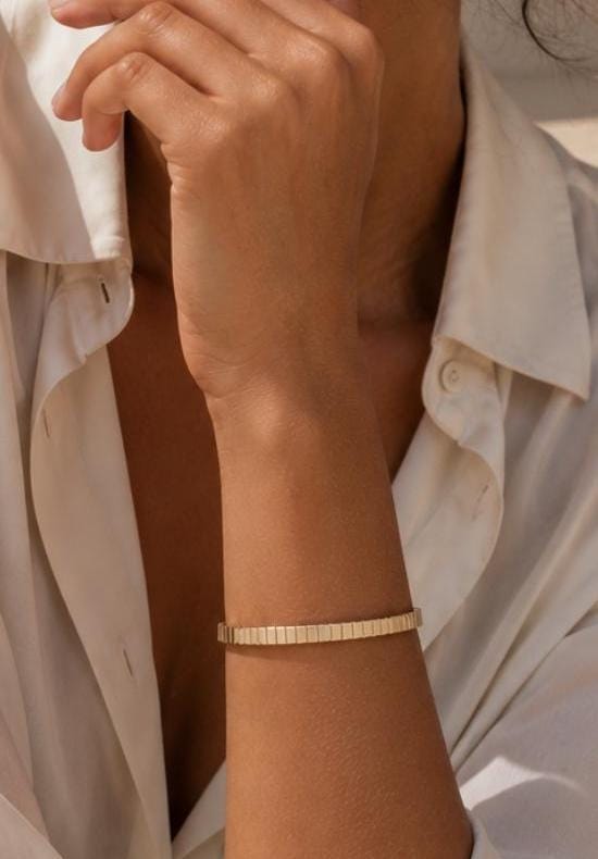 Textured Geometric Gold Bangle Bracelet | 18K Gold Plated Stainless Steel Cuff