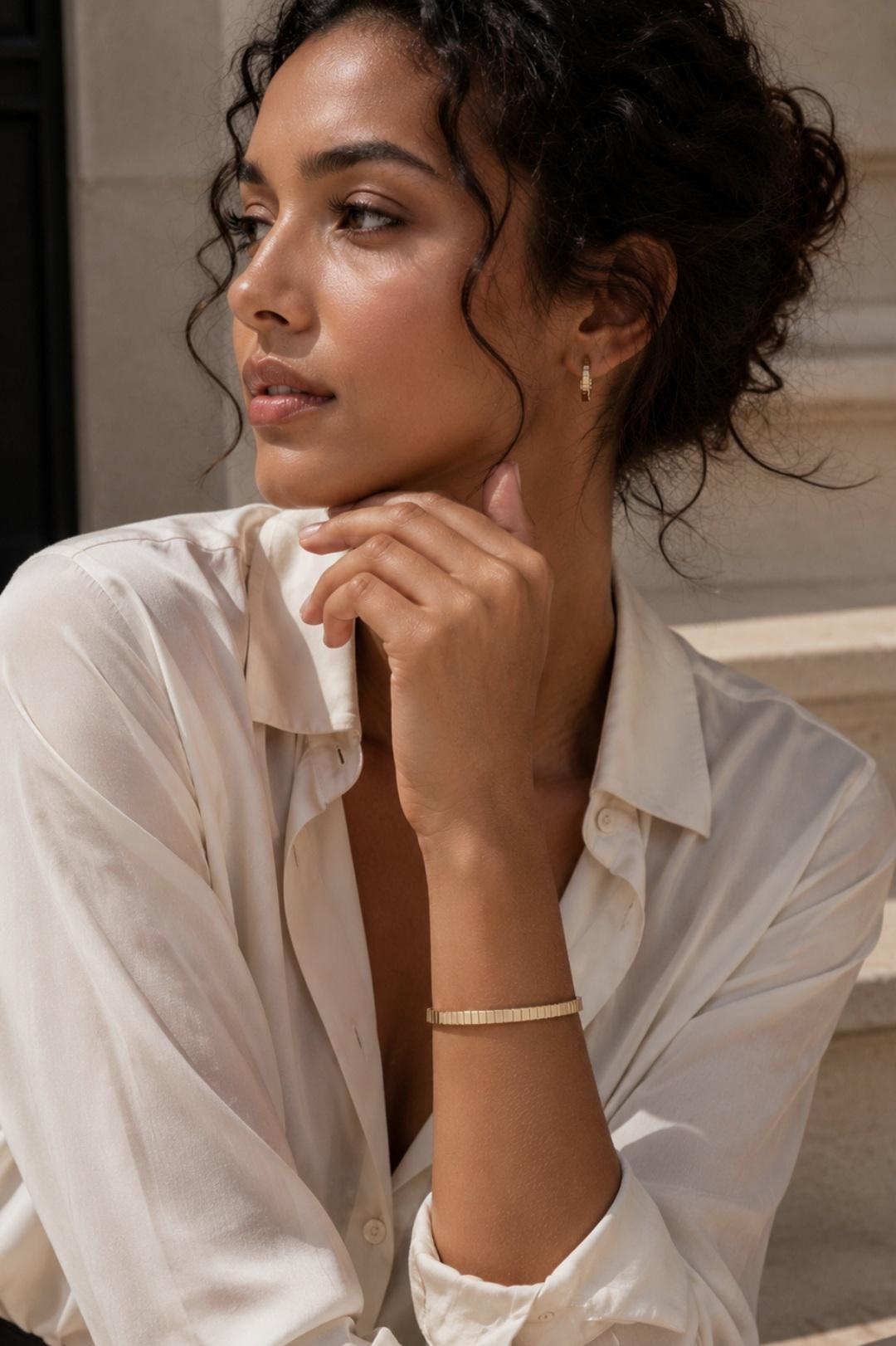 Textured Geometric Gold Bangle Bracelet | 18K Gold Plated Stainless Steel Cuff