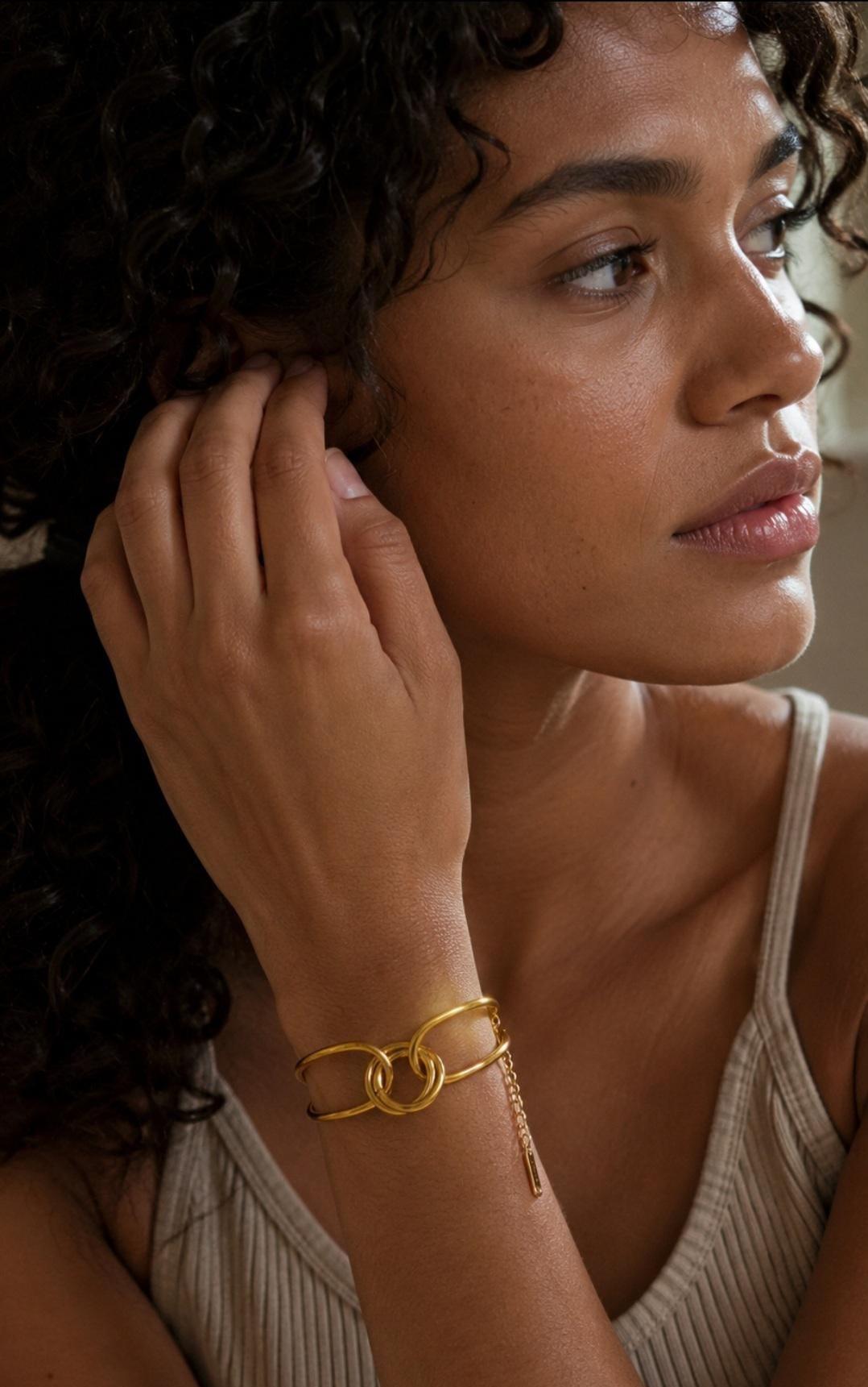 18K Gold Plated Knot Bracelet, Stainless Steel Cuff, Minimalist Modern Jewelry