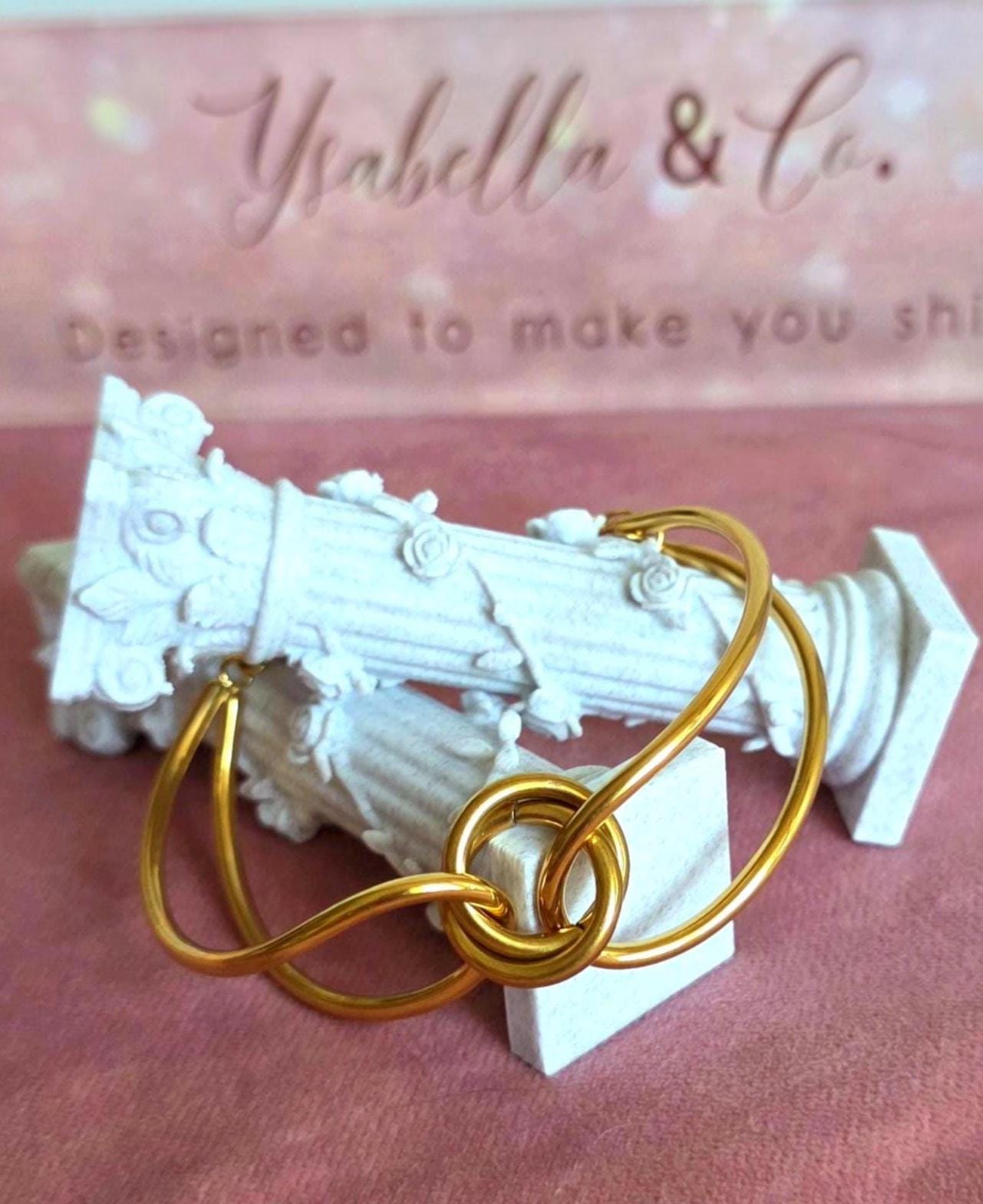 18K Gold Plated Knot Bracelet, Stainless Steel Cuff, Minimalist Modern Jewelry