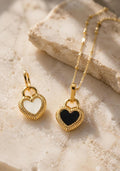 Reversible Black White Heart Necklace, 18K Gold Plated Stainless Steel Pendant, Waterproof Tarnish Resistant