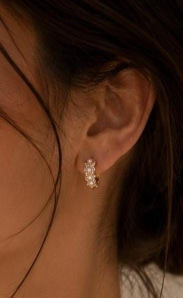Pearl Zircon Hoop Earrings, 18K Gold Plated Stainless Steel Huggie Statement Jewelry
