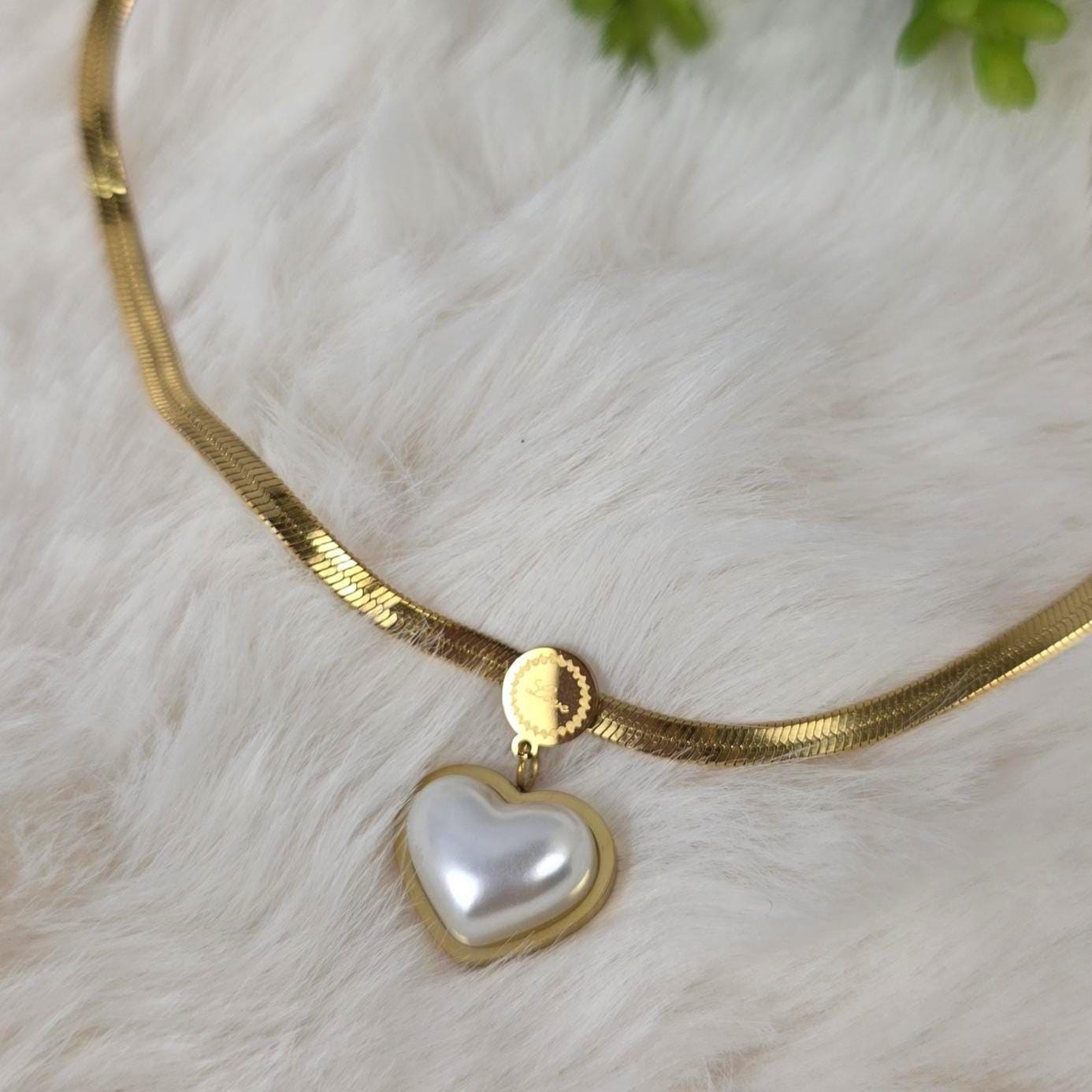 Pearl Heart Necklace Earrings Set | 18K Gold Plated Dainty Jewelry