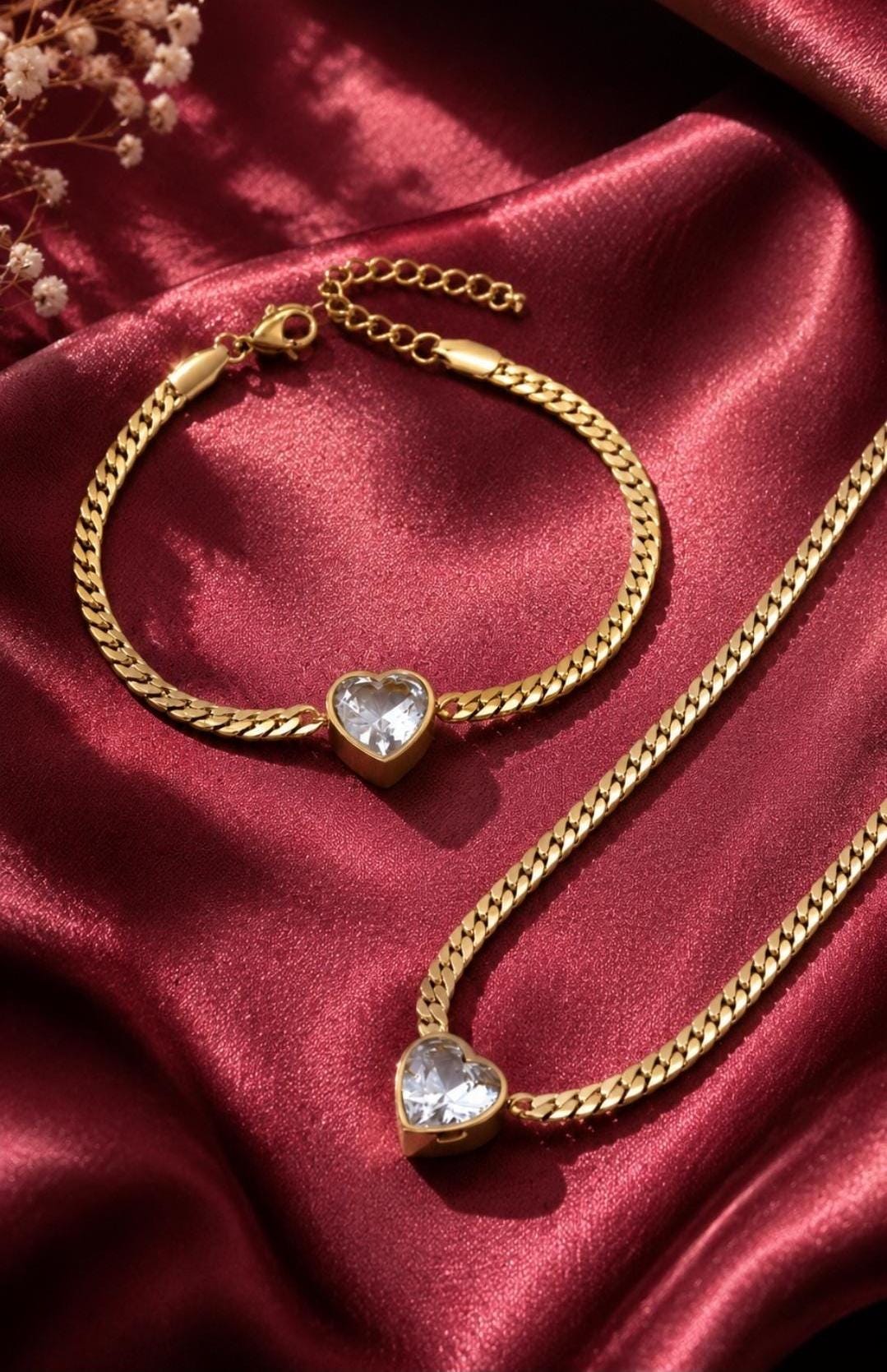 18K Gold Plated Stainless Steel Necklace Bracelet Set | Dainty Layered Jewelry, Hypoallergenic, Tarnish Resistant