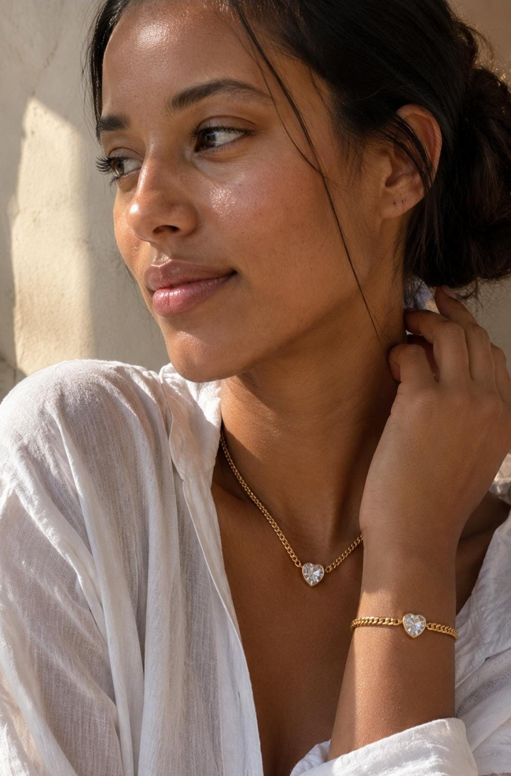 18K Gold Plated Stainless Steel Necklace Bracelet Set | Dainty Layered Jewelry, Hypoallergenic, Tarnish Resistant