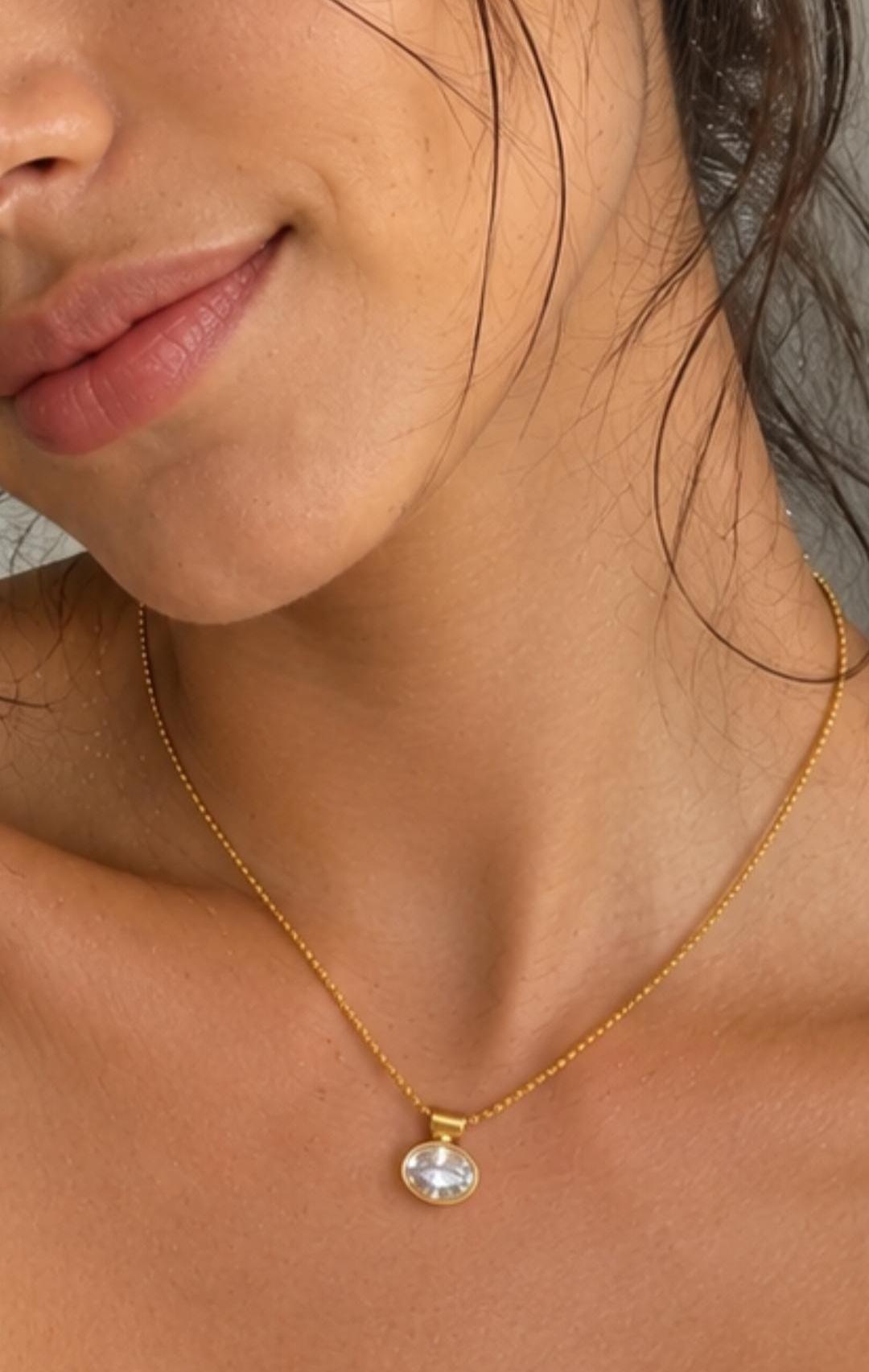 Aria Gold Crystal Pendant Necklace | 18K Plated Stainless Steel, Minimalist, Hypoallergenic