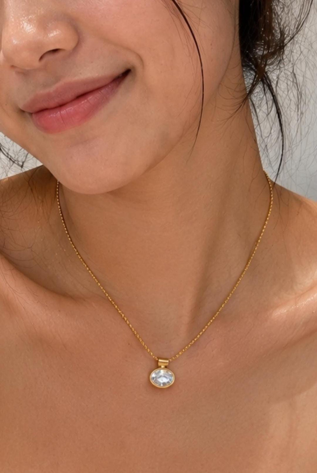Aria Gold Crystal Pendant Necklace | 18K Plated Stainless Steel, Minimalist, Hypoallergenic