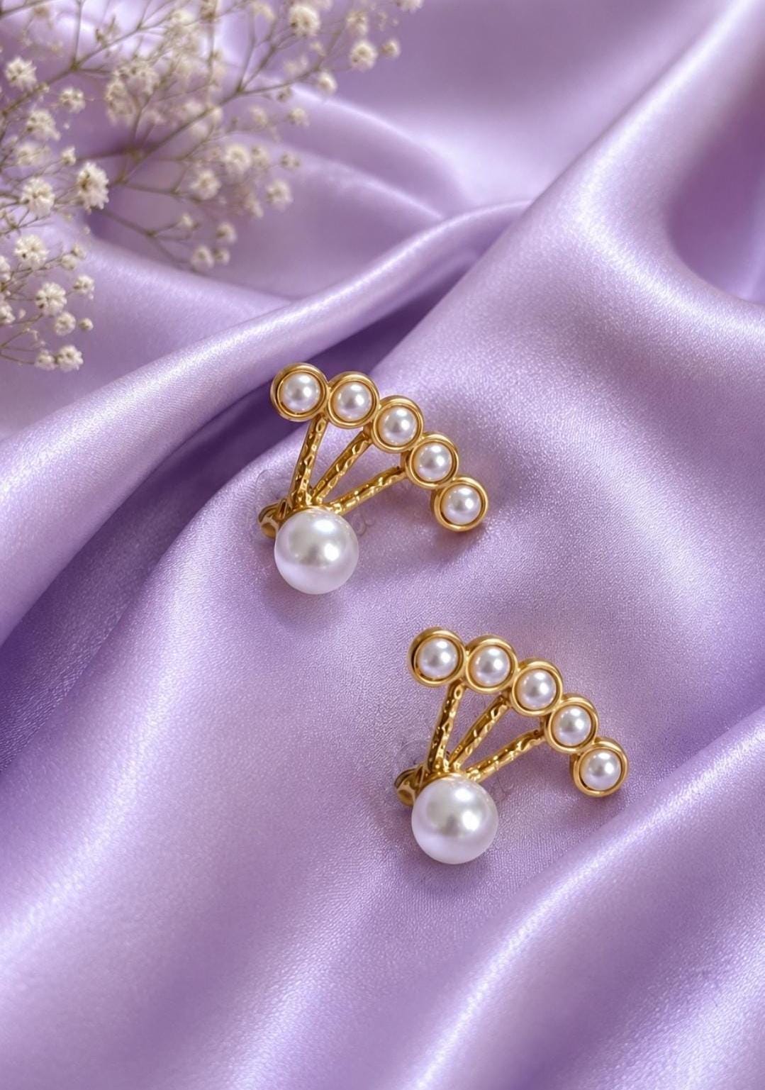 Detachable Pearl Earrings, Gold Stainless Steel, Minimalist Bridal Jewelry  Elegant ,Luxury Gift for Her