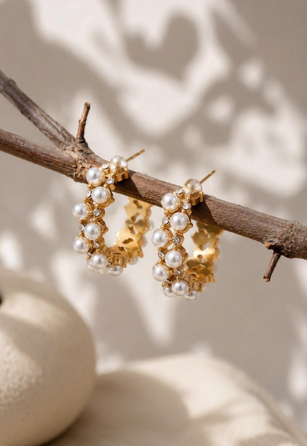 Pearl Hoop Earrings, Gold Crystal Hoops, Elegant Bridal Jewelry, Gift for Women