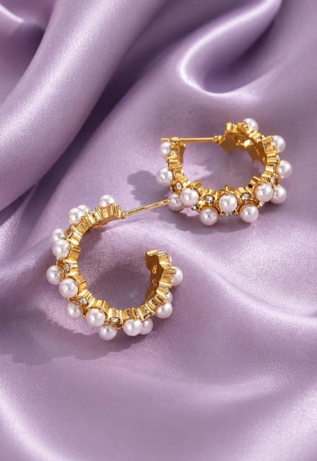 Pearl Hoop Earrings, Gold Crystal Hoops, Elegant Bridal Jewelry, Gift for Women