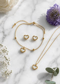 Celeste Heart Jewelry Set | Gold Plated Shell Necklace, Bracelet, Earrings.Dainty Gift for Her