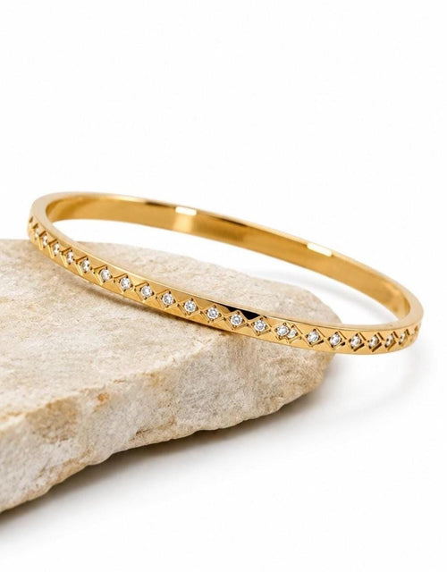 18K Gold Bangle Bracelet with CZ Stones | Dainty Everyday Jewelry | Birthday | Bridesmaid | Graduation