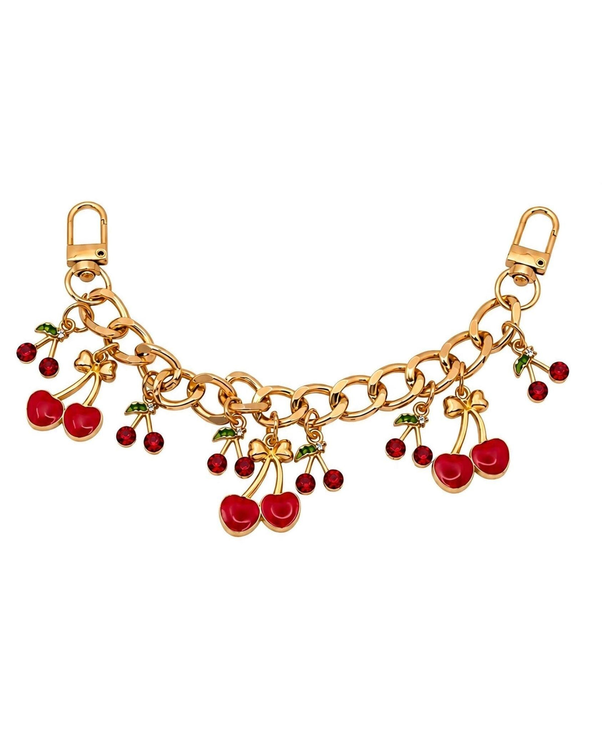 Gold Tone Cherry Bag Charm, Enamel Bow Purse Accessory, Coquette Backpack Keychain