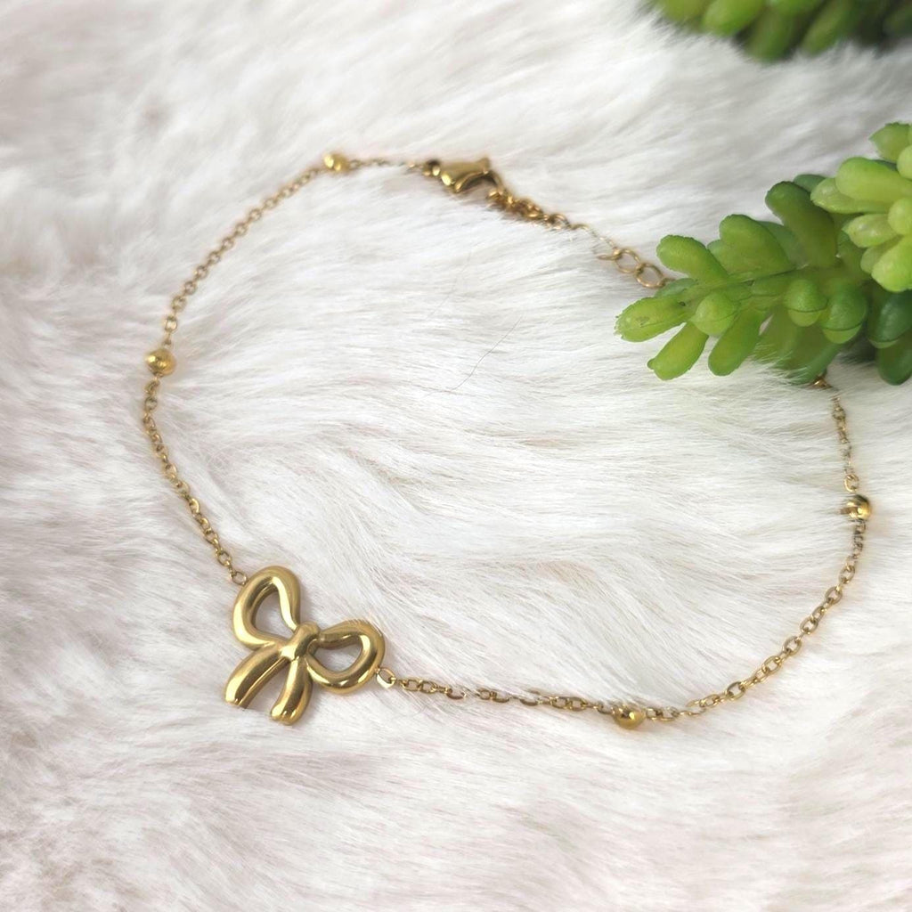 Gold Bow Jewelry Set Necklace Bracelet Earrings | 18K Plated Stainless Steel, Dainty Coquette Style