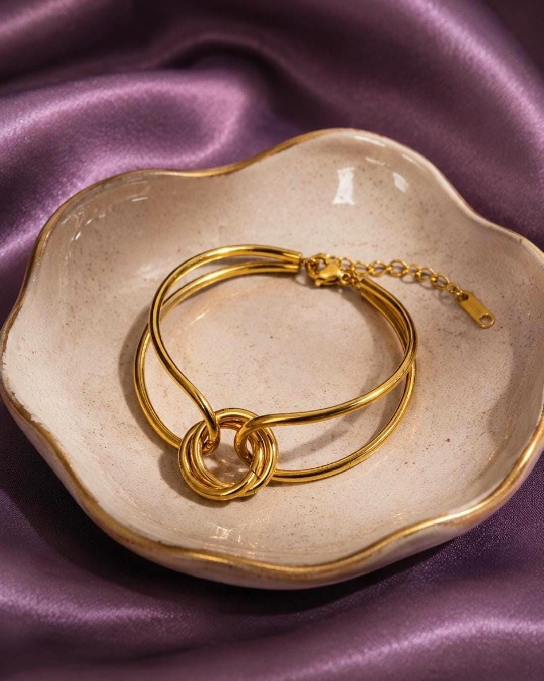 18K Gold Plated Knot Bracelet, Stainless Steel Cuff, Minimalist Modern Jewelry