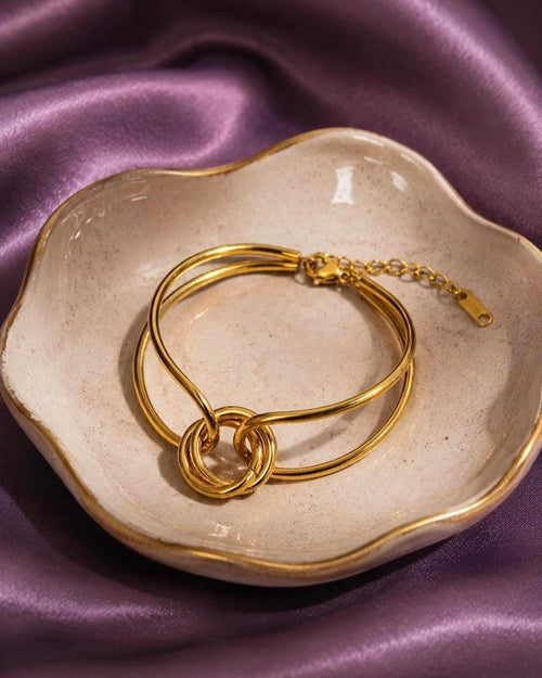 18K Gold Plated Knot Bracelet, Stainless Steel Cuff, Minimalist Modern Jewelry