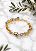 Gold Heart Chain Bracelet, Stainless Steel Chunky Link, Dainty Charm Jewelry, Adjustable