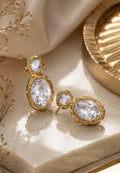 18K Gold Plated Zircon Drop Earrings, Oval Crystal Studs, Statement Jewelry