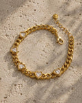 18K Gold Plated Heart Bracelet, Stainless Steel CZ Chain, Romantic Jewelry