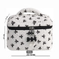 White Quilted Bow Makeup Bag, Double Zipper Travel Cosmetic Case