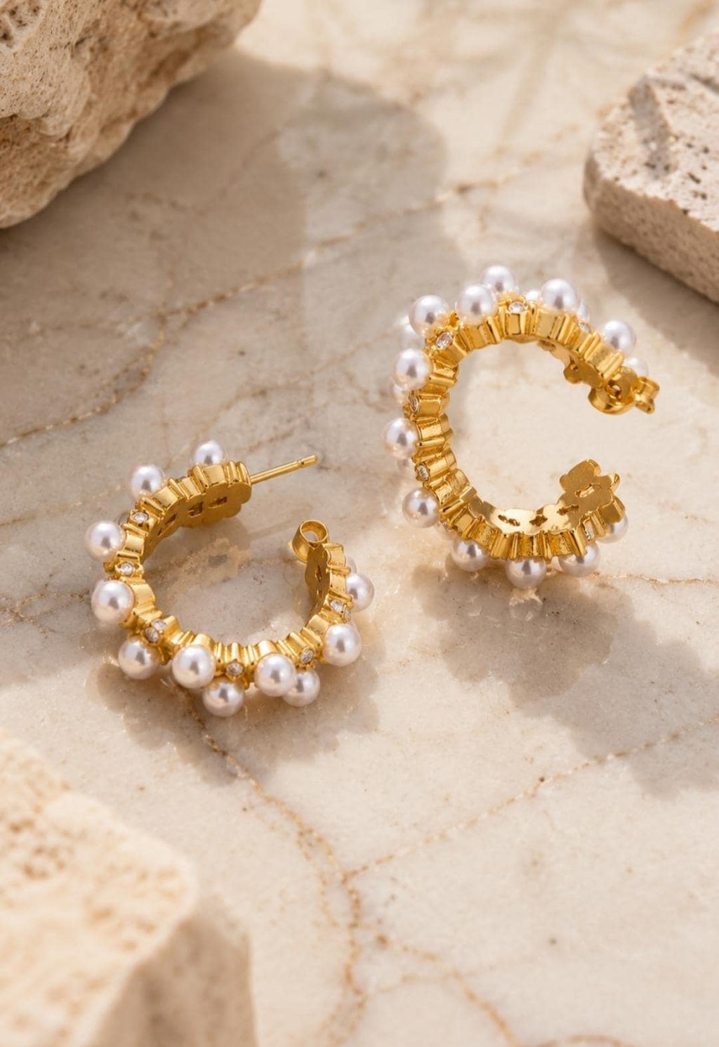 Pearl Hoop Earrings, Gold Crystal Hoops, Elegant Bridal Jewelry, Gift for Women