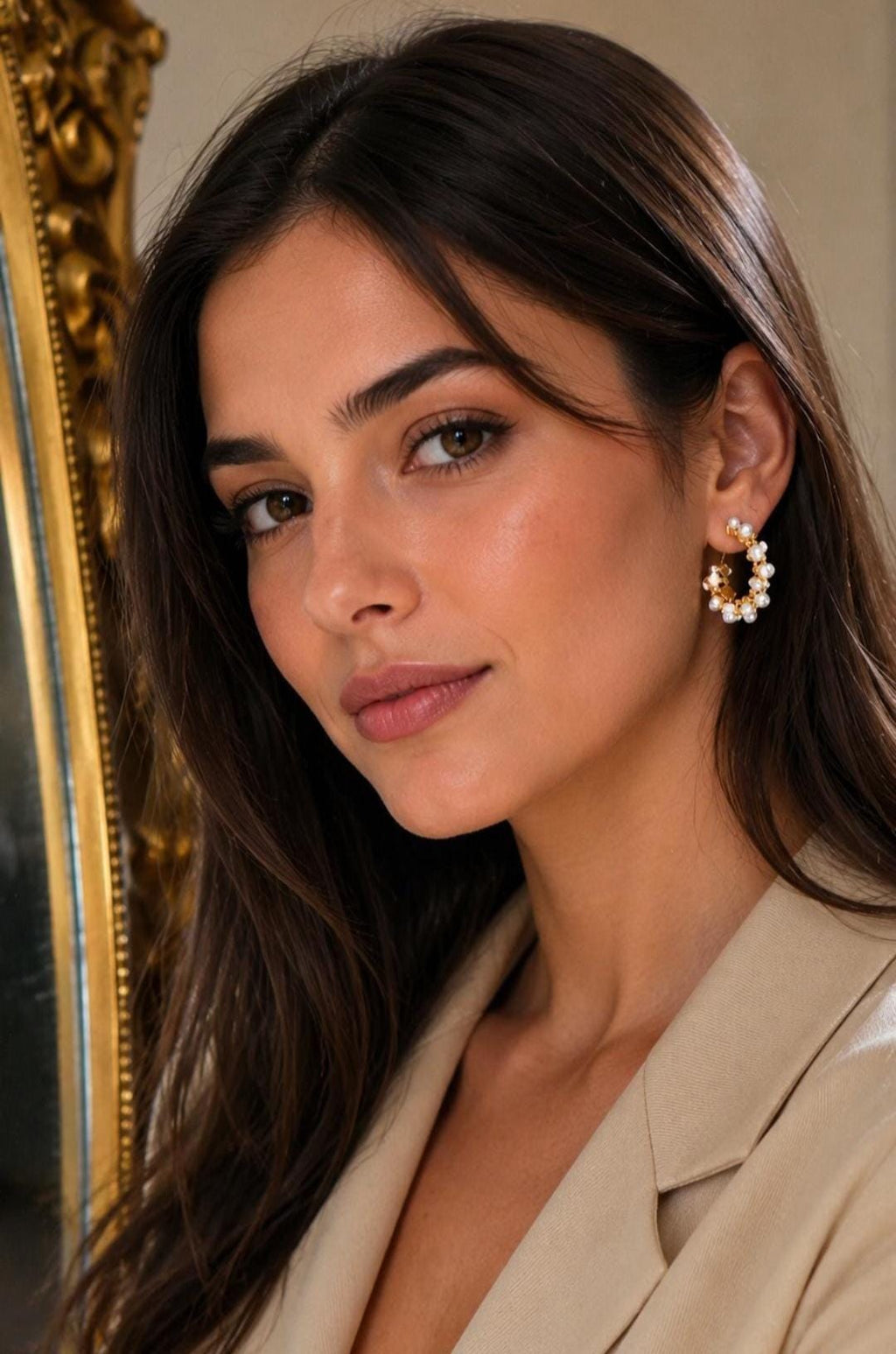 Pearl Hoop Earrings, Gold Crystal Hoops, Elegant Bridal Jewelry, Gift for Women